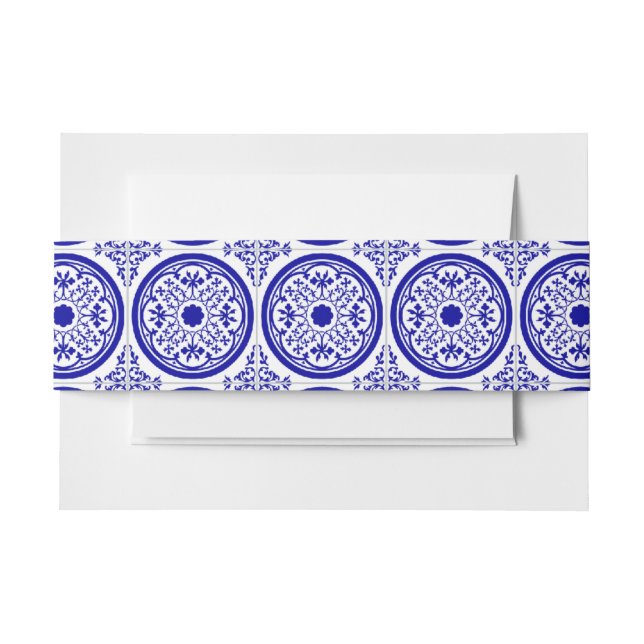 Cintas Para Invitaciones Patrón de mosaico gótico azul blanco (Anverso Ejemplo)