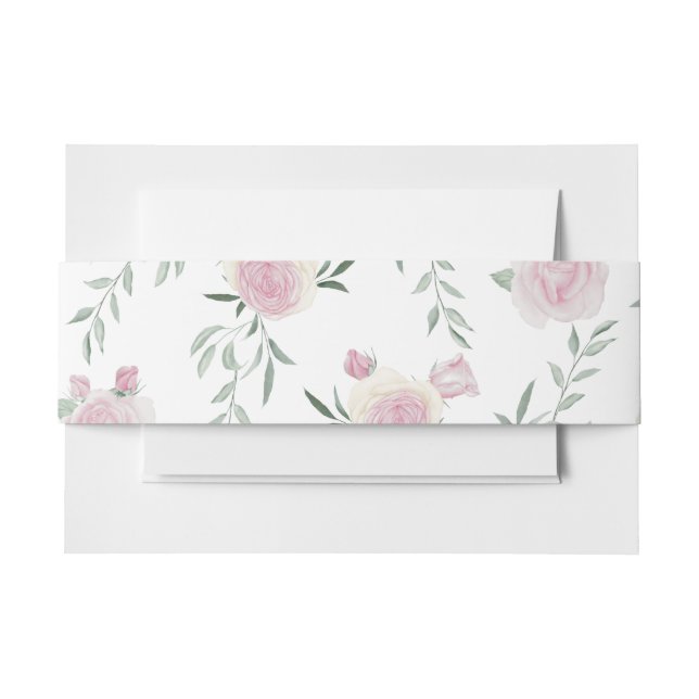 Cintas Para Invitaciones Patrón de rosa rosa y follaje (Anverso Ejemplo)