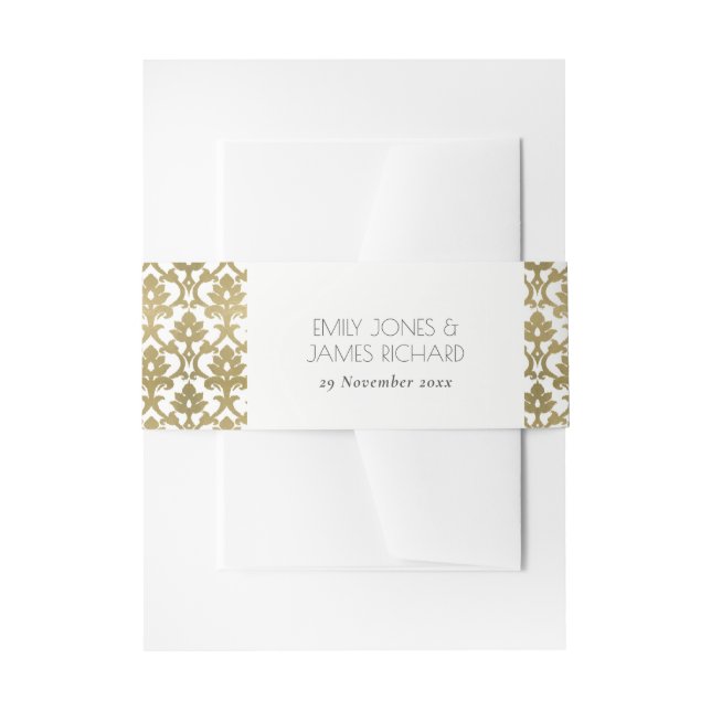 CINTAS PARA INVITACIONES PATRÓN FLORAL CLÁSICO DE ORO DAMASCO MONOGRAM (Anverso Ejemplo)