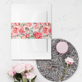Cintas Para Invitaciones Patrón rosa rosa de color de agua romántico