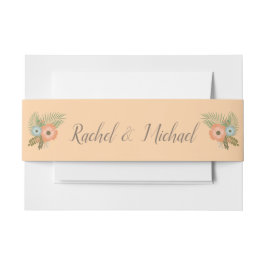 Cintas Para Invitaciones Peach and Verde azulado Beach Floral Tropical