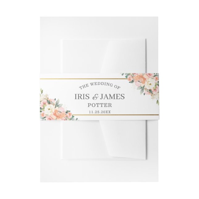 Cintas Para Invitaciones Peach Ivory Rubor Floral Gold Greeneration Boda (Anverso Ejemplo)