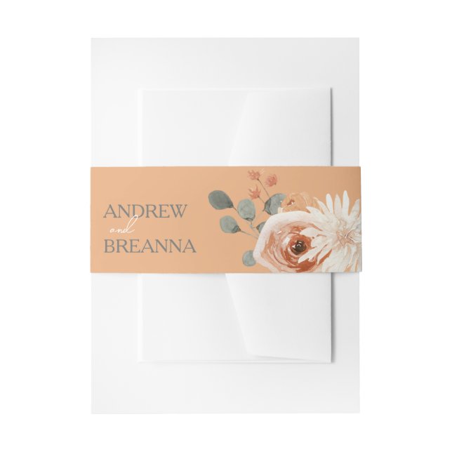 Cintas Para Invitaciones Peach Naranja floral de acuarela personalizada (Anverso Ejemplo)