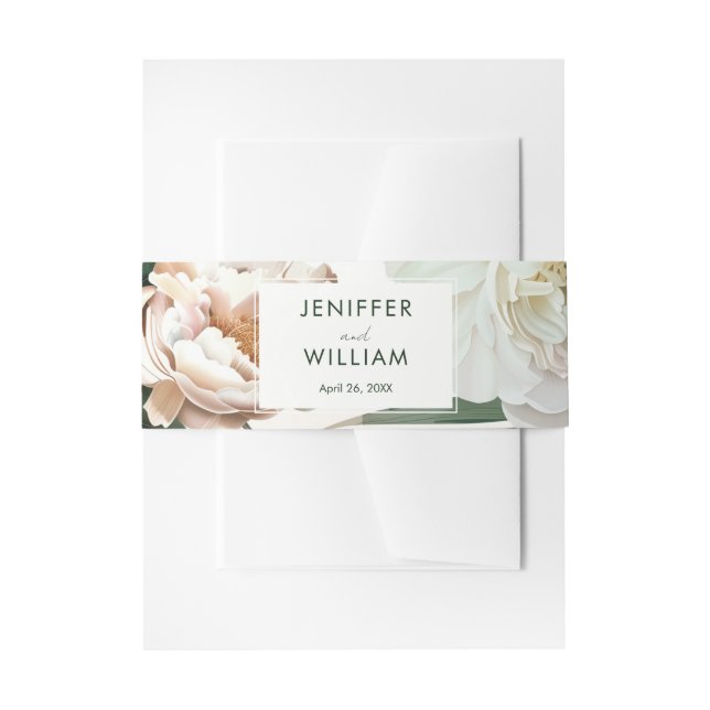 Cintas Para Invitaciones Peach White Peonies and Green Leaves Boda Floral (Anverso Ejemplo)