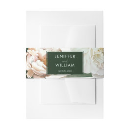 Cintas Para Invitaciones Peach White Peonies and Green Leaves Boda Floral