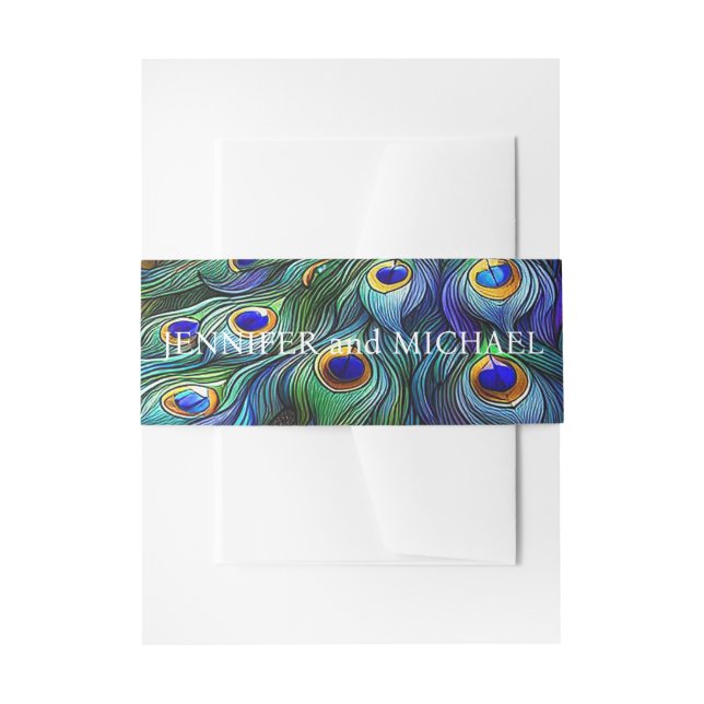 Cintas Para Invitaciones Peacock Feathers Boda (Anverso Ejemplo)