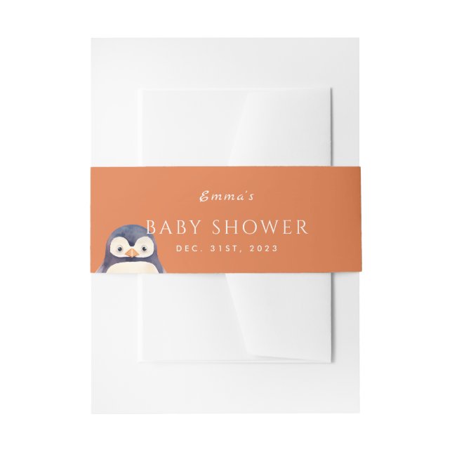 Cintas Para Invitaciones Penguin Winter Wonderland Belly Band-Otumn Naranja (Anverso Ejemplo)