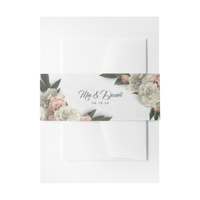 Cintas Para Invitaciones Peonías Florales Blancas y Melocotón Glamurosas (Anverso Ejemplo)