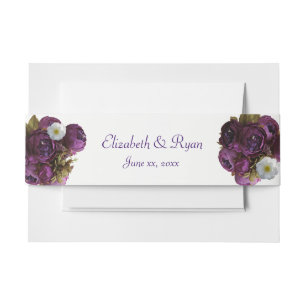 Cintas Para Invitaciones Peonías Moradas, Rosas Blancas Boda, Personalizado