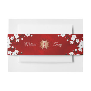 Cintas Para Invitaciones Personalizado Boda chino rojo con flores de cerezo