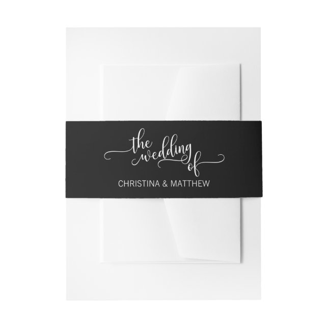 Cintas Para Invitaciones Personalizado el Boda del Boda blanco negro (Anverso Ejemplo)