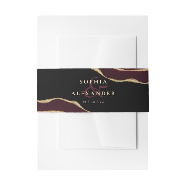 Cintas Para Invitaciones Piedra gemela roja de vino con oro (Anverso Ejemplo)