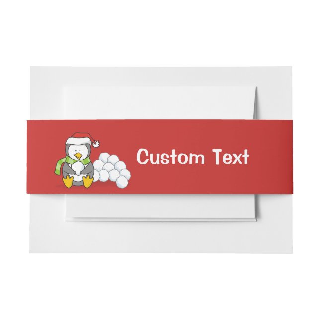 Cintas Para Invitaciones Pingüino navidad sentado con bolas de nieve (Anverso Ejemplo)