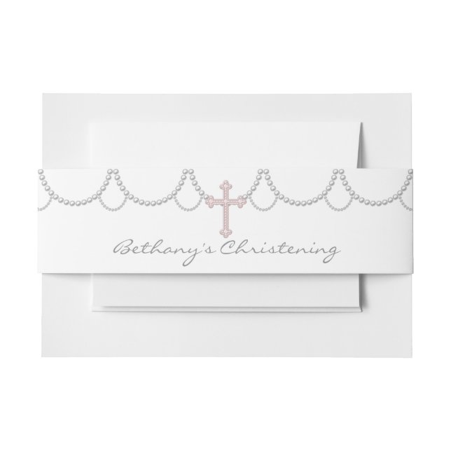 Cintas Para Invitaciones Pink Pearl Cross Christening (Anverso Ejemplo)