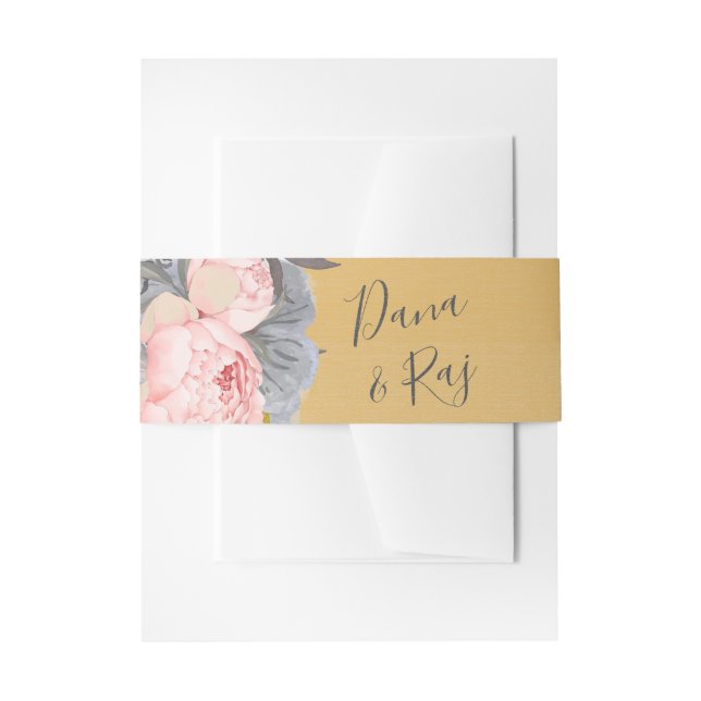 Cintas Para Invitaciones Pink Roses with Grey & Gold Wedding  (Anverso Ejemplo)