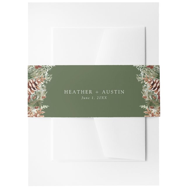 Cintas Para Invitaciones Pino Elegante Verde (Sage Green Elegant Pine Forest Invitation Belly Band by Painted Paperie
)