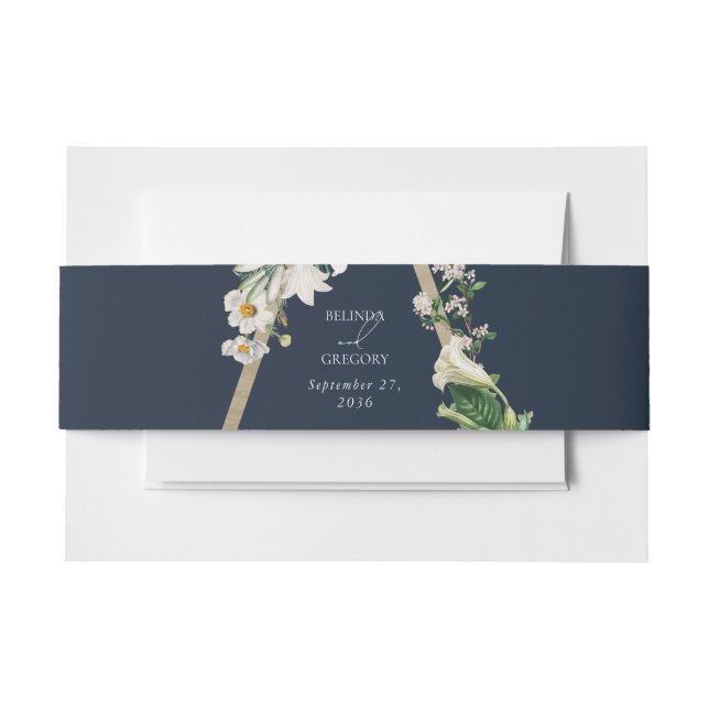 Cintas Para Invitaciones Pirámide de madera bohemia Boda azul de las flores (Anverso Ejemplo)