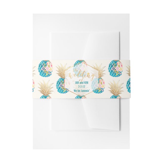 Cintas Para Invitaciones PixDezines Aloha Hawaiian Piñas/Verde azuladas (Anverso Ejemplo)