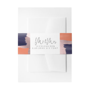 Cintas Para Invitaciones PixDezines Bloque de Color Azul Marino+Rosa Dorado