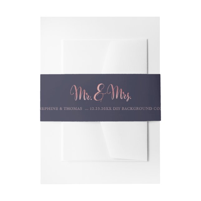 Cintas Para Invitaciones PixDezines Navy+Faux Rosa Gold Mr+Mrs. (Anverso Ejemplo)