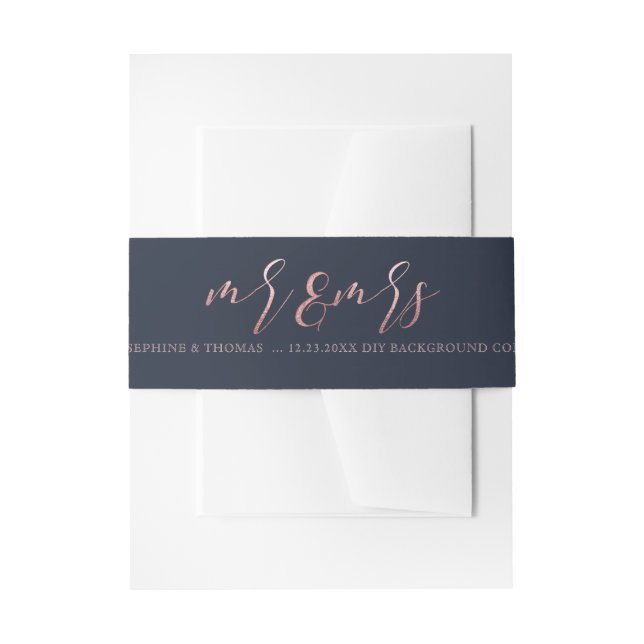 Cintas Para Invitaciones PixDezines Navy+Faux Rosa Gold Mr+Mrs. (Anverso Ejemplo)