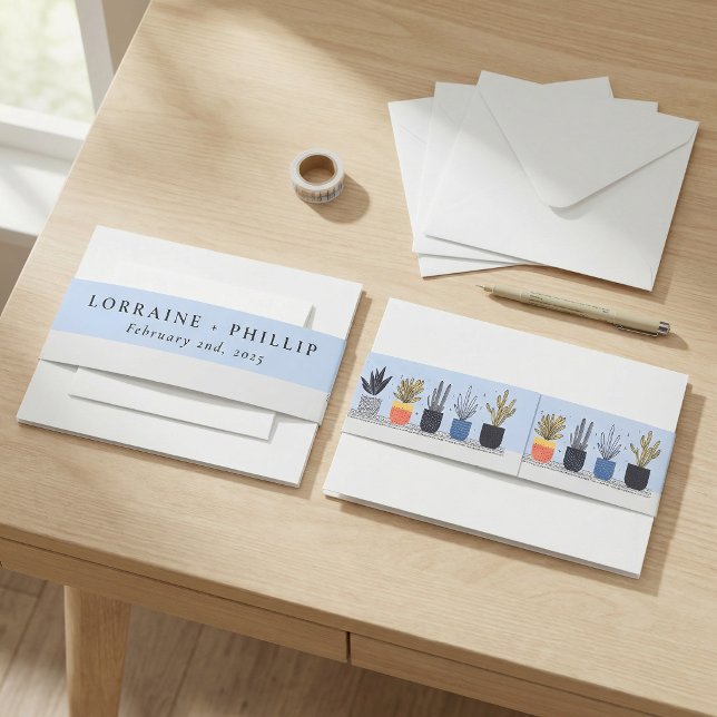 Cintas Para Invitaciones Plantas de interior en macetas (Potted house plants invitation belly band)