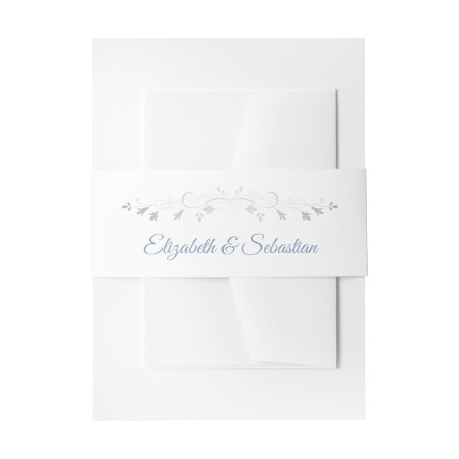 Cintas Para Invitaciones Plata Gris Azul Flourish Elegante Boda (Anverso Ejemplo)