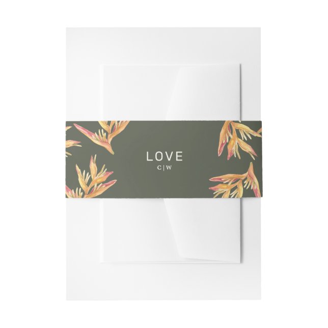 Cintas Para Invitaciones Playa tropical Boda verde oscuro (Anverso Ejemplo)