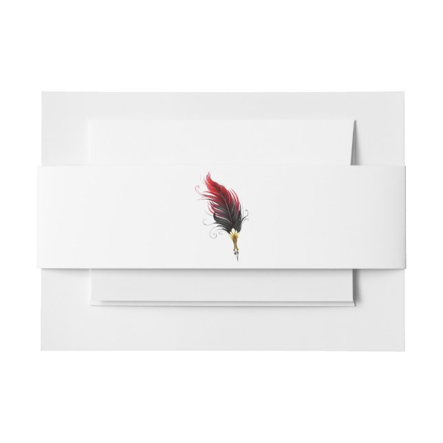 Cintas Para Invitaciones Pluma de plumas rojas con nido de oro (Anverso Ejemplo)