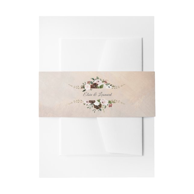 Cintas Para Invitaciones Plumas rústicas del arbolado y floración floral (Anverso Ejemplo)