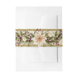 Cintas Para Invitaciones Poinsettia y Berries con oro