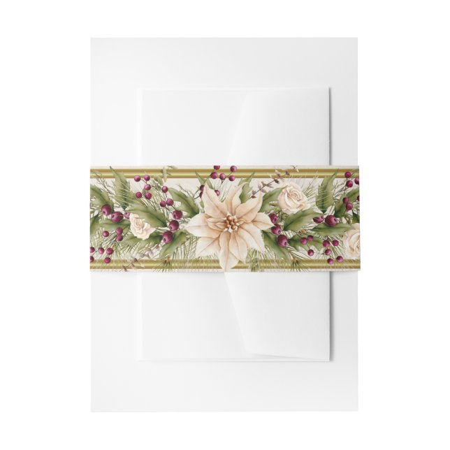 Cintas Para Invitaciones Poinsettia y Berries con oro (Anverso Ejemplo)