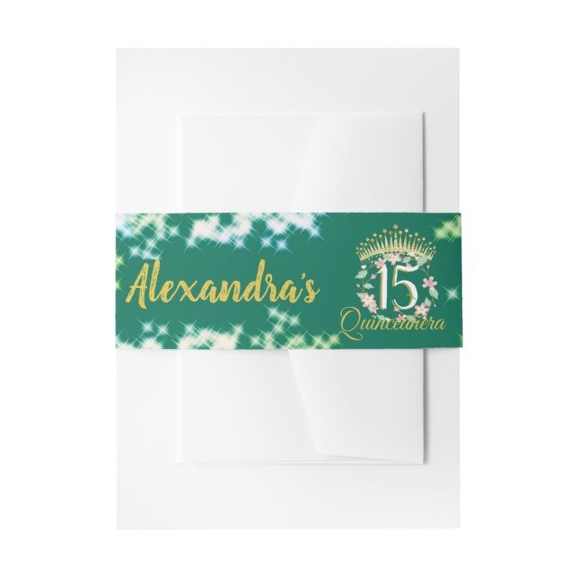 Cintas Para Invitaciones Princesa Elegante Verde Quinceanera (Anverso Ejemplo)