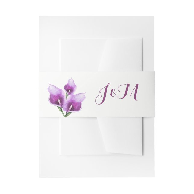 Cintas Para Invitaciones Purple Calla Lillies Monograma Boda Floral (Anverso Ejemplo)