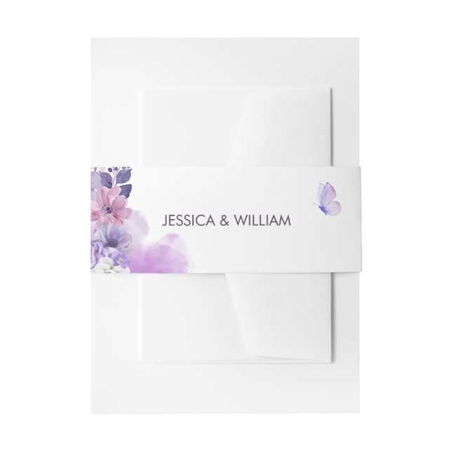 Cintas Para Invitaciones Purple Floral Wedding Invitation Belly Band (Anverso Ejemplo)