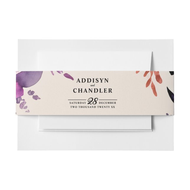 Cintas Para Invitaciones Púrpura encantada + Boda Naranja Floral Halloween (Anverso Ejemplo)