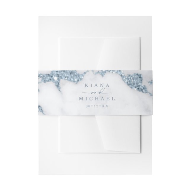 Cintas Para Invitaciones Purpurina de mármol moderno Boda Dusty Blue ID816 (Anverso Ejemplo)
