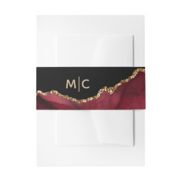 Cintas Para Invitaciones Purpurina de oro de Borgoña Agate Geode Monograma