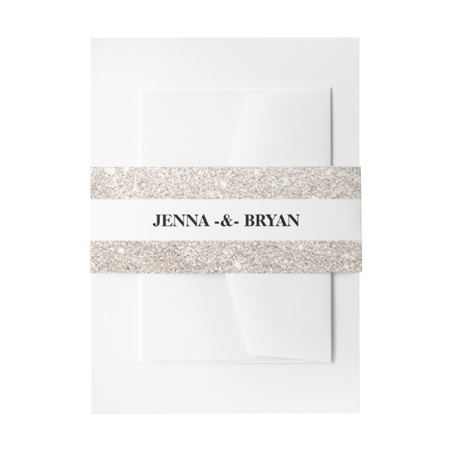 Cintas Para Invitaciones Purpurina elegante simple beige y blanco (Anverso Ejemplo)