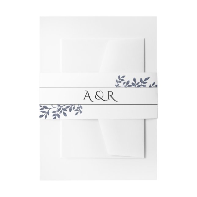 Cintas Para Invitaciones Purpurina gris azul Boda de hojas botánicas (Anverso Ejemplo)