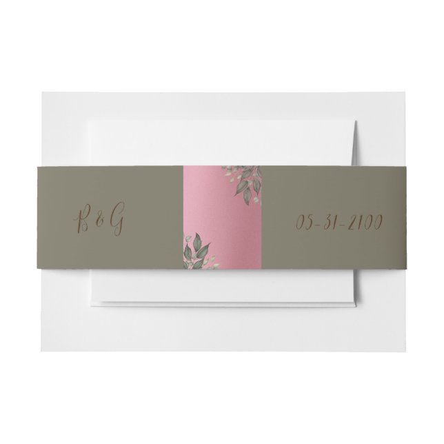 Cintas Para Invitaciones purpurina rosa omántico vegetación eucalipto boda (Anverso Ejemplo)