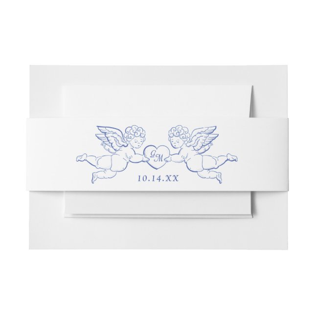 Cintas Para Invitaciones Querubines sosteniendo corazón parejas cupidos ini (Anverso Ejemplo)