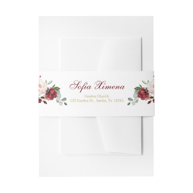 Cintas Para Invitaciones Quinceañera floral roja y rosa (Anverso Ejemplo)