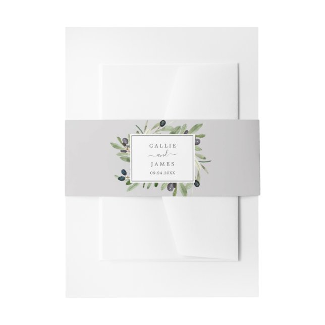 Cintas Para Invitaciones Rama de oliva moderna | Boda gris (Anverso Ejemplo)
