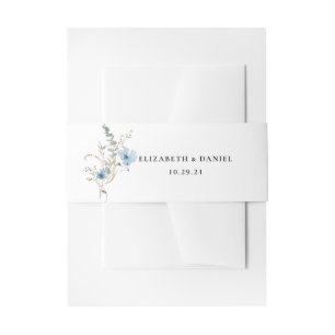 Cintas Para Invitaciones ramo de flores acuarela azul polvoriento rústico