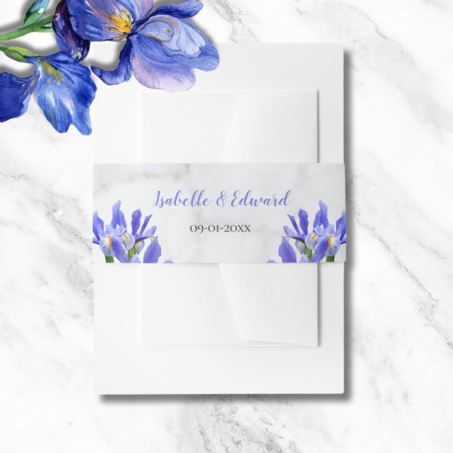 Cintas Para Invitaciones Ramo Floral de Bodas con Iris Azules de Mármol Mod (Subido por el creador)