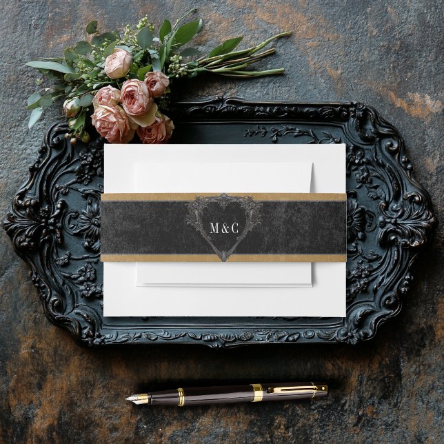 Cintas Para Invitaciones Raven negro gótico y Rosas negros Boda de oro (Subido por el creador)