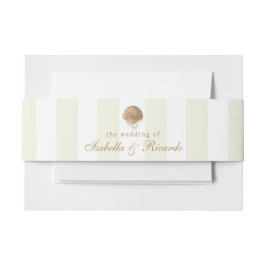 Cintas Para Invitaciones Rayas amarillas y Boda costero de la concha dorada