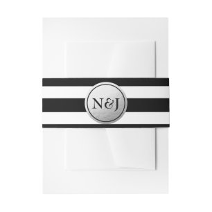 Cintas Para Invitaciones Rayas Negras y Blancas con Hilo de Plata Boda Eleg