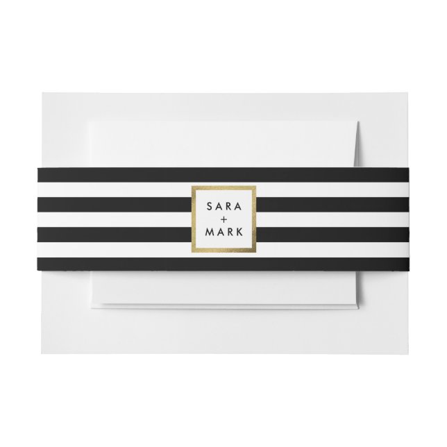 Cintas Para Invitaciones Rayas negras y blancas con Personalizado de etique (Anverso Ejemplo)
